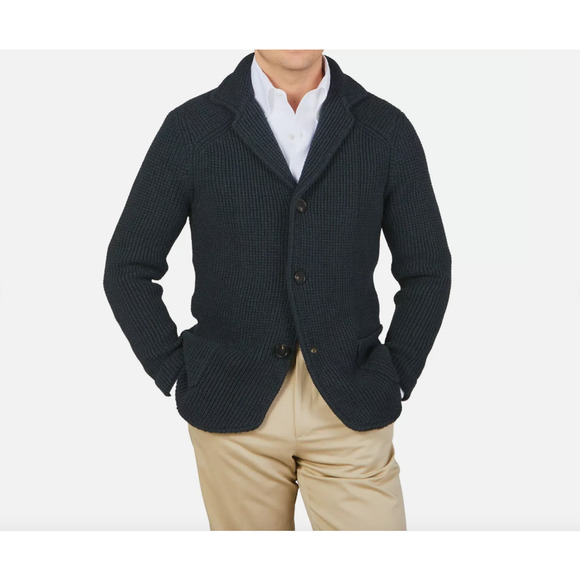 Maurizio Baldassari Brera Sweater Men Large Navy Knit Cardigan Heavy Italy $1150 - Picture 1 of 8